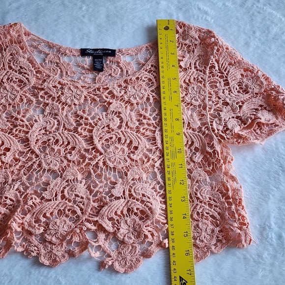 Lace Crop Top Mesh Womens Medium Cotton Peach Fairy Y2K Style Festival Boho Top - Picture 9 of 12